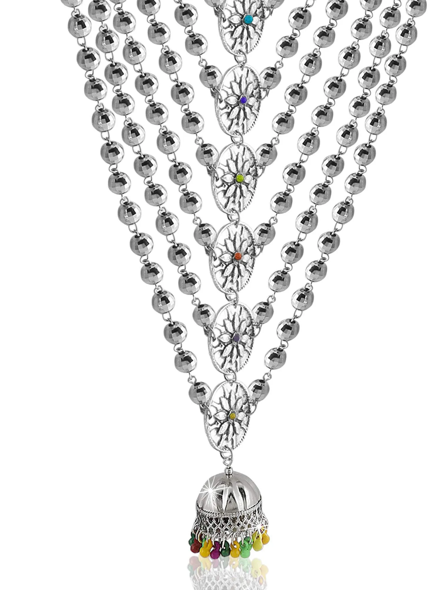 Yellow Chimes German Silver Oxidized Designer Multi Layer Beads Necklace Set with Stud Earrings Jewellery set for Women and Girls