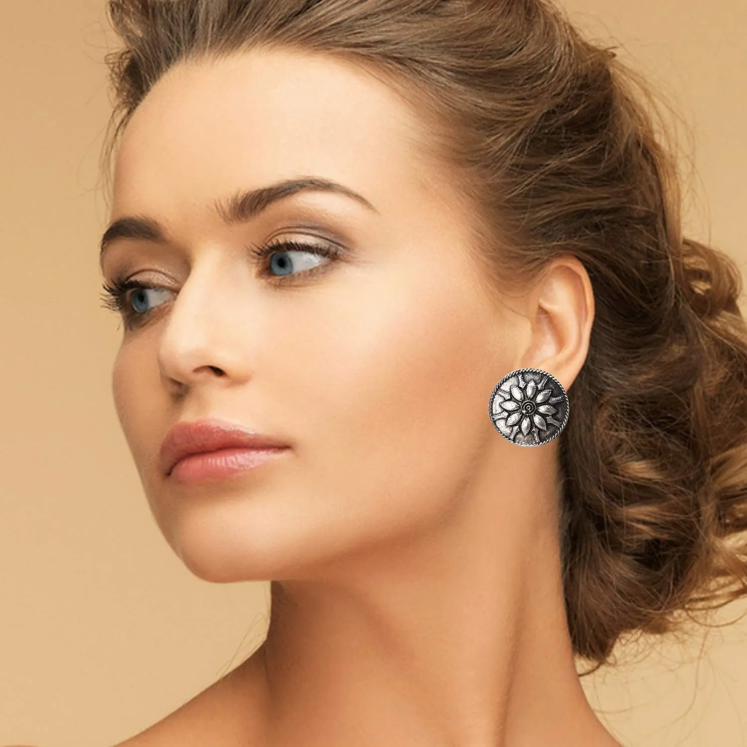 Yellow Chimes German Silver Oxidized Designer Multi Layer Beads Necklace Set with Stud Earrings Jewellery set for Women and Girls
