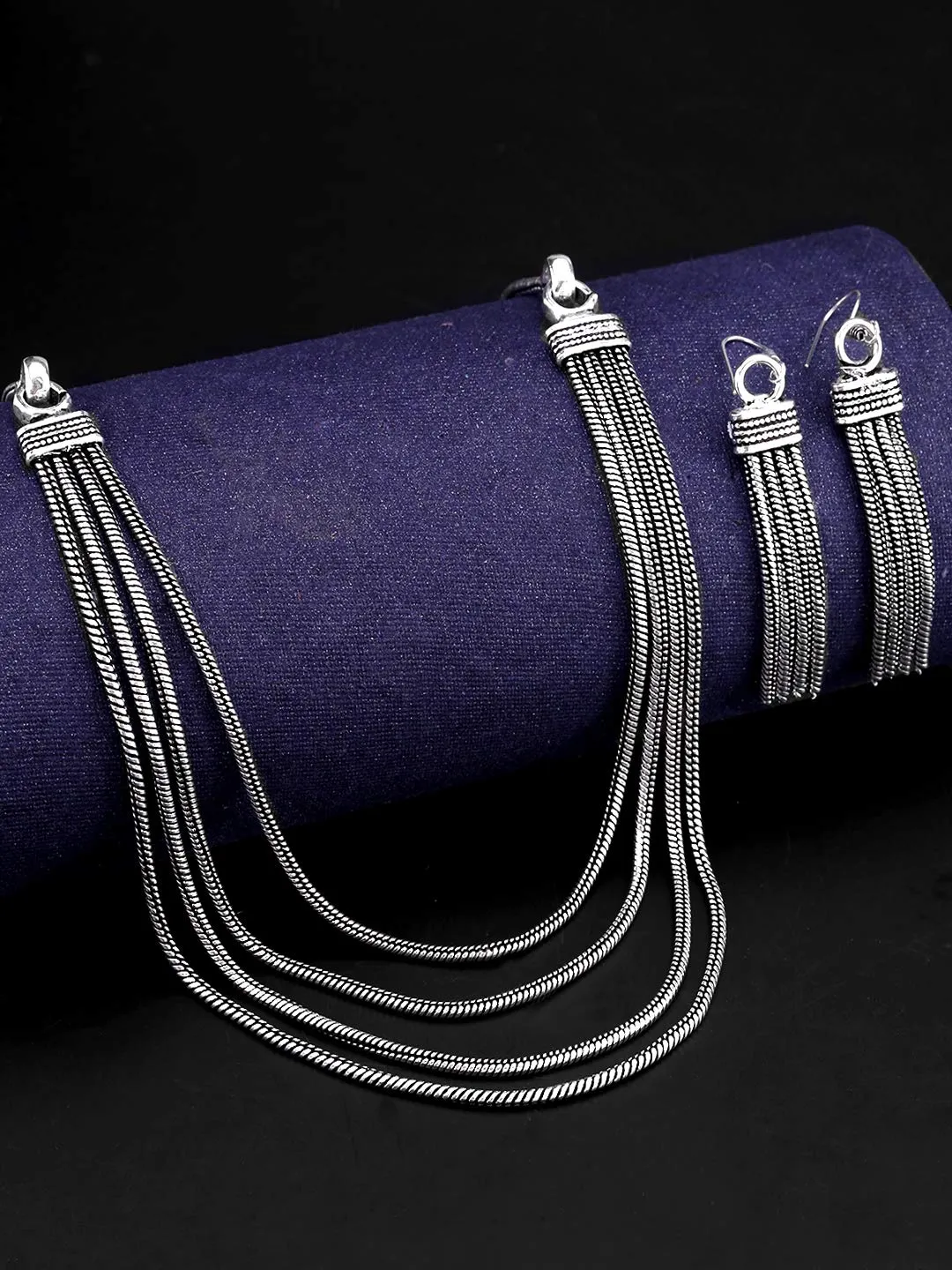 Yellow Chimes Latest Fashion German Silver Traditional Pendant Necklace Set with Jhumka Earrings by Yellow Chimes Jewellery Set for Women (Oxidized Silver) (YCTJNS-CHAKRBND-SL)