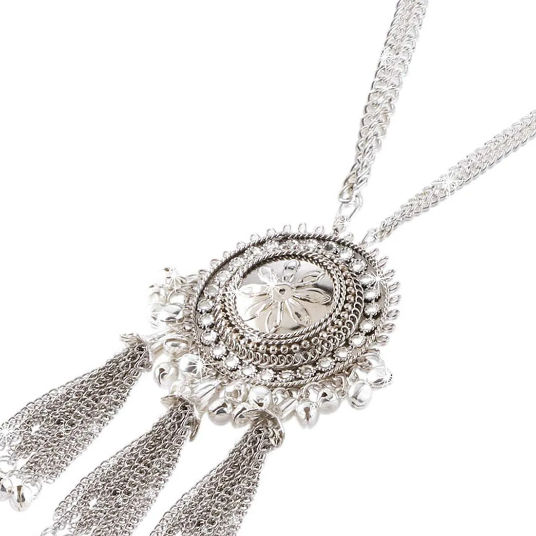Yellow Chimes Stylish Crafted Lotus Theme Silver Necklace Set with Earrings Oxidized Jewellery Sets for Women and Girls