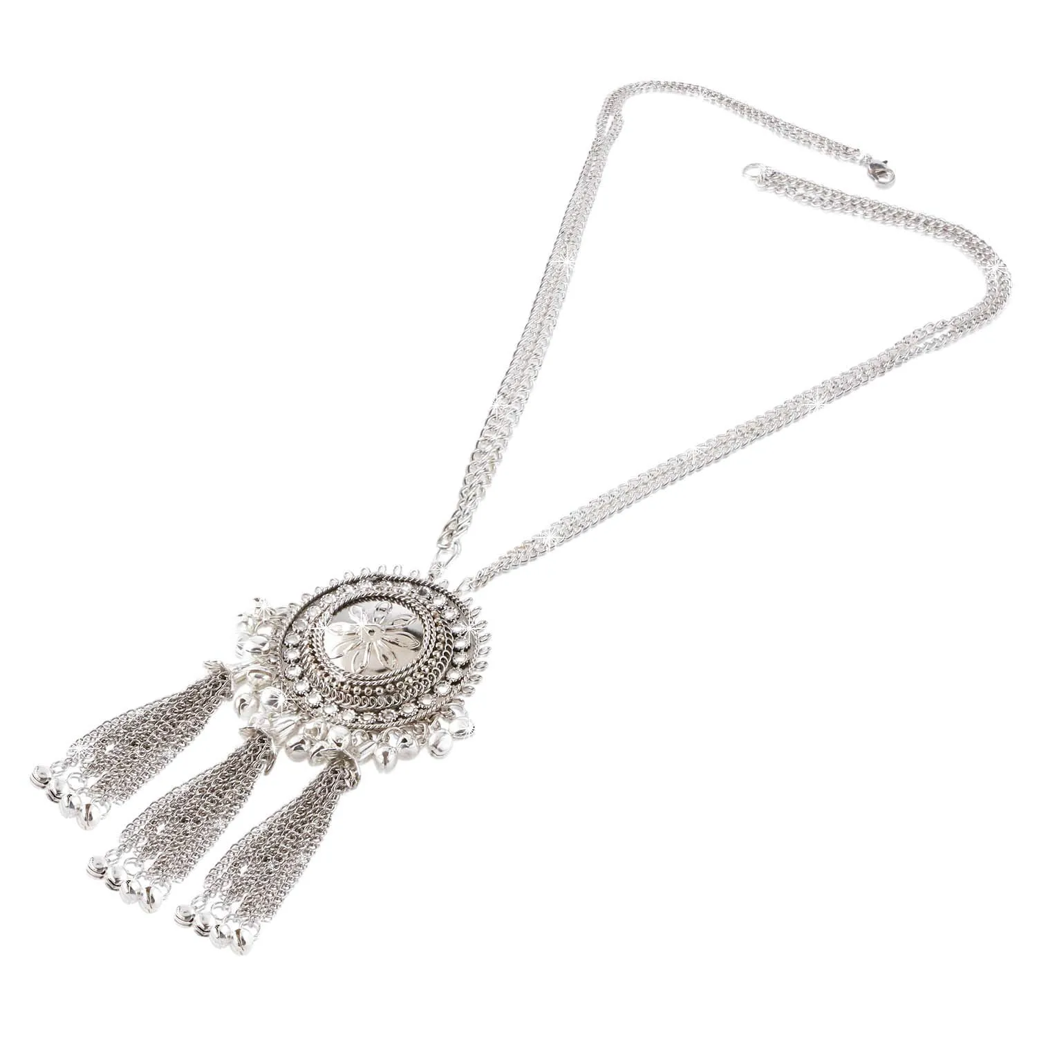 Yellow Chimes Stylish Crafted Lotus Theme Silver Necklace Set with Earrings Oxidized Jewellery Sets for Women and Girls