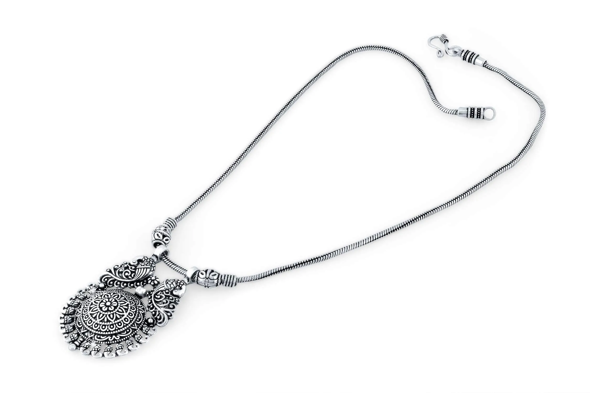 Yellow Chimes Traditional Artistic Peacock Design Afghani Style German Silver Oxidized Antique Necklace Women and Girls