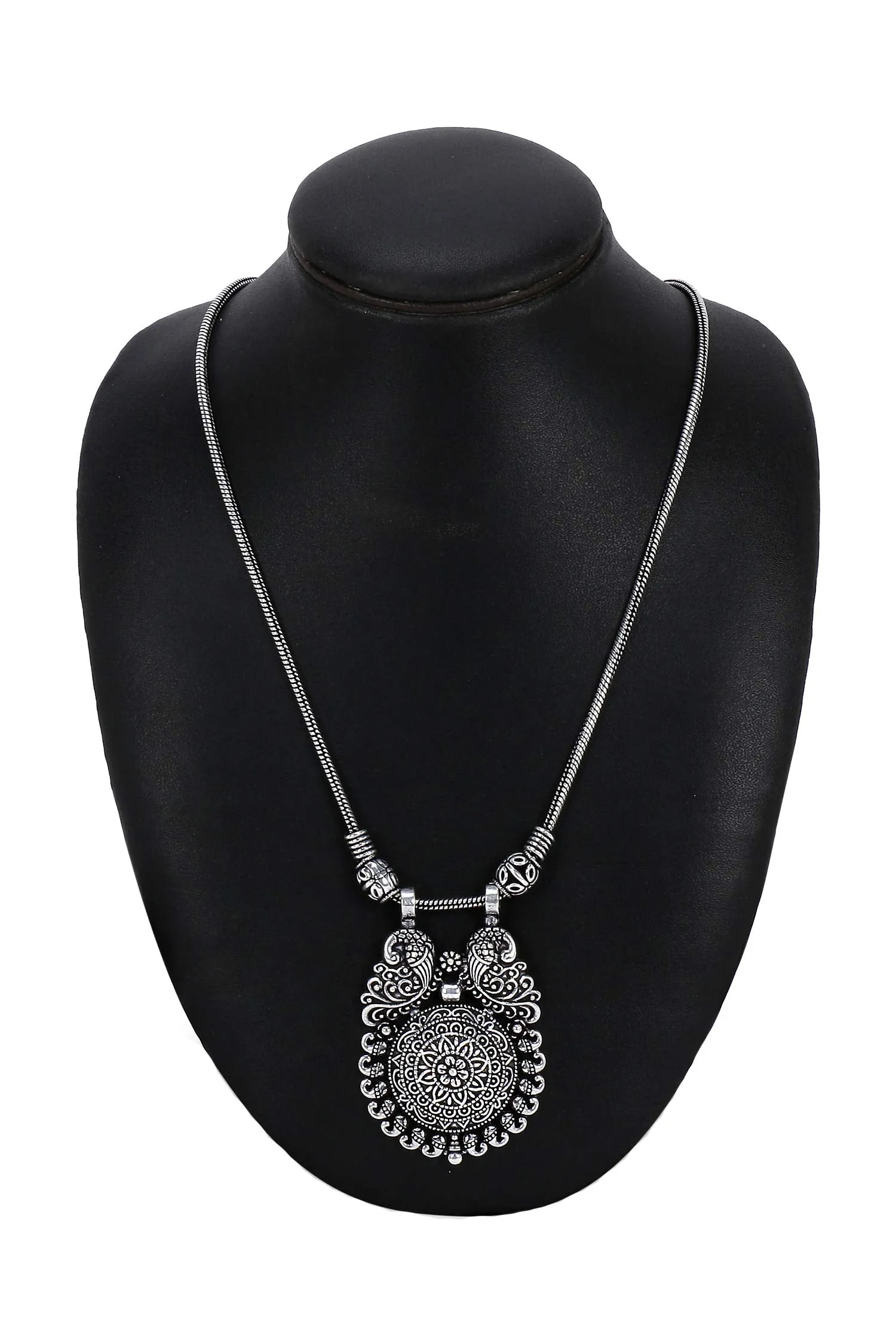 Yellow Chimes Traditional Artistic Peacock Design Afghani Style German Silver Oxidized Antique Necklace Women and Girls