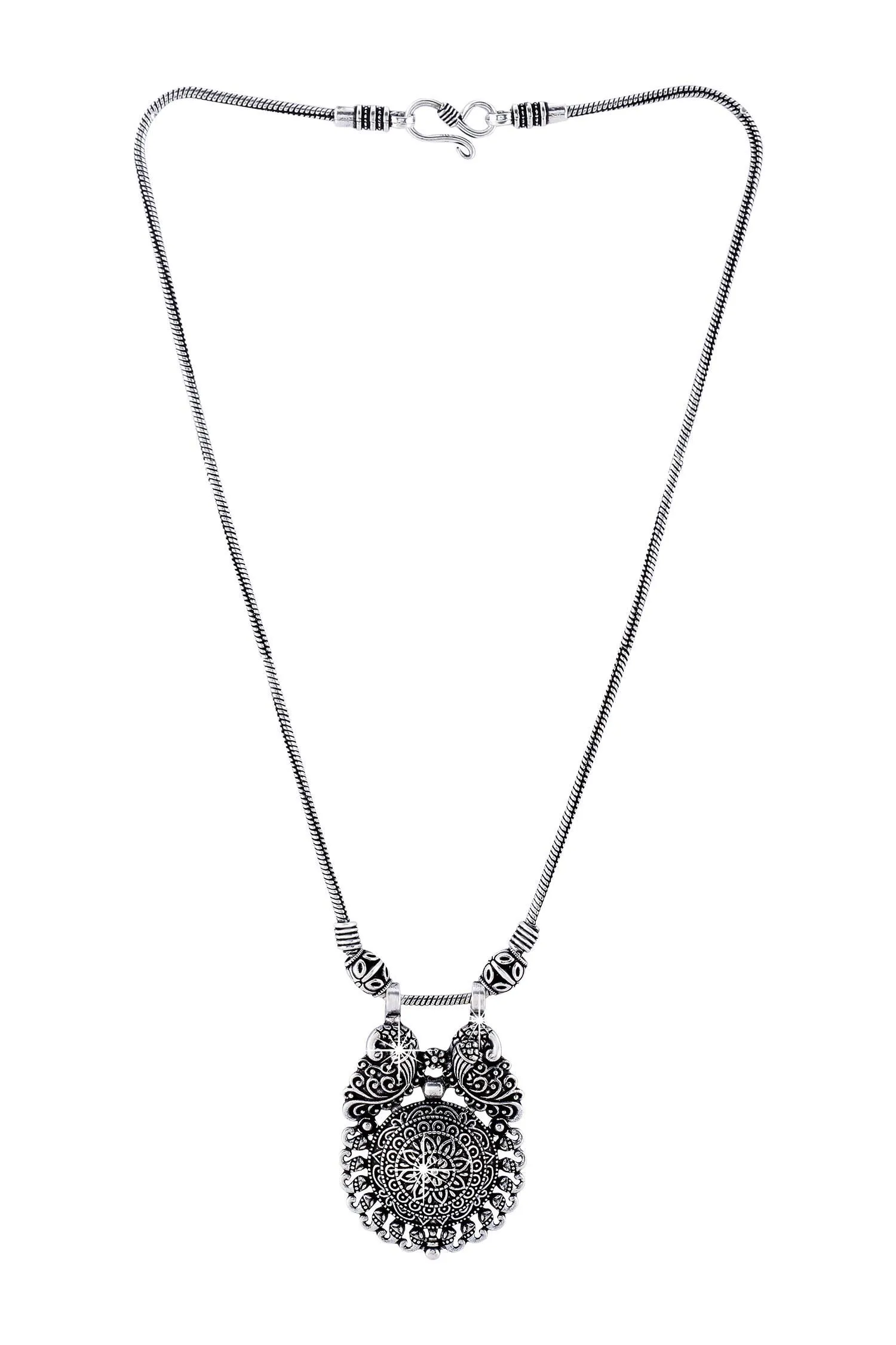 Yellow Chimes Traditional Artistic Peacock Design Afghani Style German Silver Oxidized Antique Necklace Women and Girls